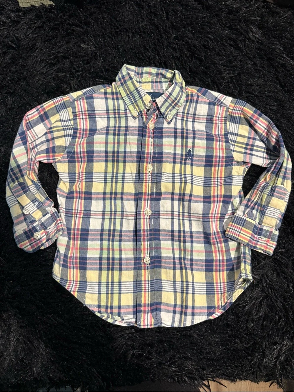 Ralph Lauren Yellow, Navy & Pink Plaid Button-Down Shirt